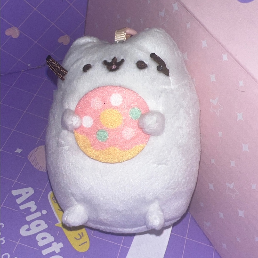 Pusheen Plush keychain/clip bag with Pink and Yellow Donut